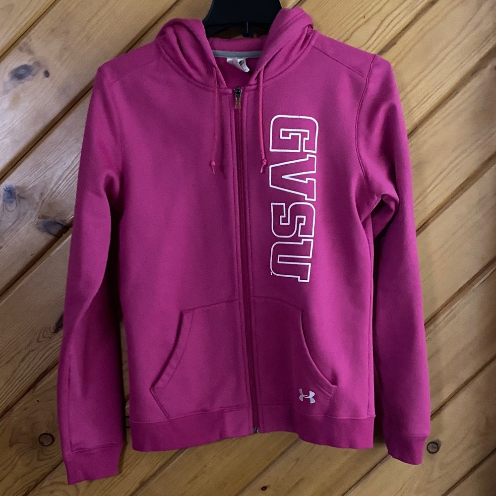 Under Armour, pink hooded zipup GVSU sweatshirt girls size 18 (o3)